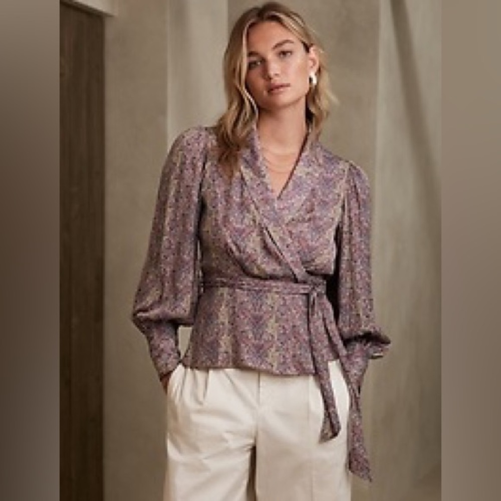 Banana Republic Silky Tie Wrap Blouse